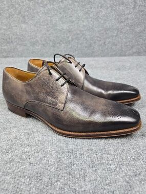 Magnanni Gerardo Medallion Toe Derby Grey Burnished Leather Size 9 M